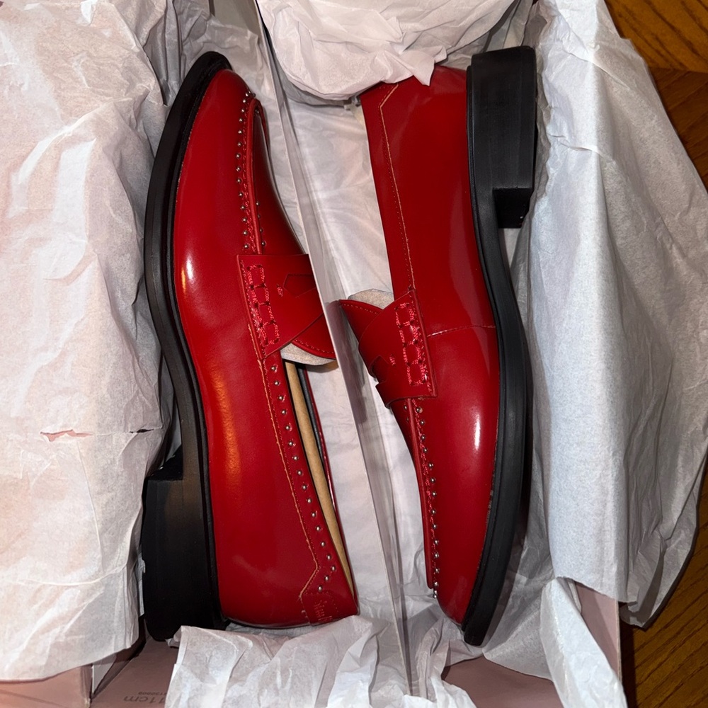 Franco Sarto A-Eden Studded Loafers | Red Patent | NWT | Women’s Size 6